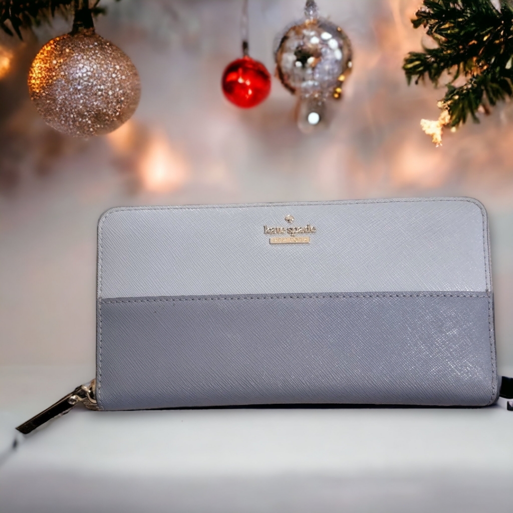 Kate Spade Nwot Cameron Street Lacey Big Smoke Gray Colorblock Leather Wallet